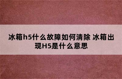 冰箱h5什么故障如何清除 冰箱出现H5是什么意思